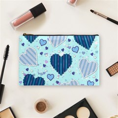 Hearts Pattern Paper Wallpaper Blue Background Cosmetic Bag (medium) by Pakjumat