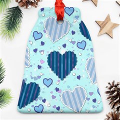 Hearts Pattern Paper Wallpaper Blue Background Bell Ornament (two Sides)