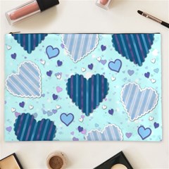 Hearts Pattern Paper Wallpaper Blue Background Cosmetic Bag (xxl) by Pakjumat