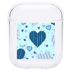 Hearts Pattern Paper Wallpaper Blue Background Hard Pc Airpods 1/2 Case by Pakjumat