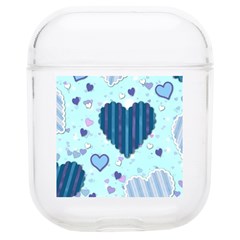 Hearts Pattern Paper Wallpaper Blue Background Soft Tpu Airpods 1/2 Case by Pakjumat