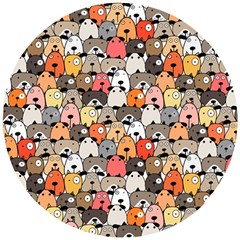 Cute Dog Seamless Pattern Background Wooden Puzzle Round by Pakjumat