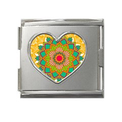 Mandala Patterns Yellow Mega Link Heart Italian Charm (18mm) by Pakjumat