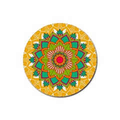 Mandala Patterns Yellow Rubber Coaster (round) by Pakjumat