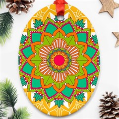 Mandala Patterns Yellow Oval Ornament (two Sides)