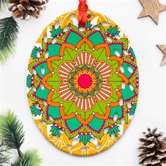 Mandala Patterns Yellow Oval Filigree Ornament (two Sides)