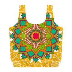 Mandala Patterns Yellow Full Print Recycle Bag (l) by Pakjumat