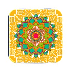 Mandala Patterns Yellow Square Metal Box (black) by Pakjumat