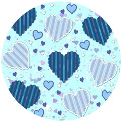 Hearts Pattern Paper Wallpaper Blue Background Wooden Puzzle Round by Pakjumat