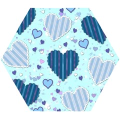 Hearts Pattern Paper Wallpaper Blue Background Wooden Puzzle Hexagon