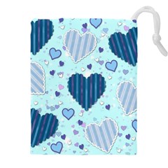 Hearts Pattern Paper Wallpaper Blue Background Drawstring Pouch (5xl) by Pakjumat