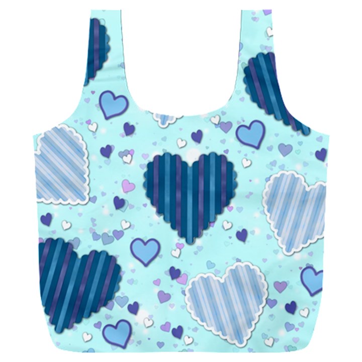 Hearts Pattern Paper Wallpaper Blue Background Full Print Recycle Bag (XXXL)