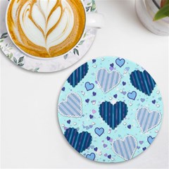 Hearts Pattern Paper Wallpaper Blue Background Uv Print Round Tile Coaster by Pakjumat