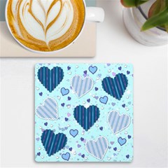 Hearts Pattern Paper Wallpaper Blue Background Uv Print Square Tile Coaster  by Pakjumat