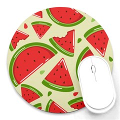 Cute Watermelon Seamless Pattern Round Mousepad by Pakjumat