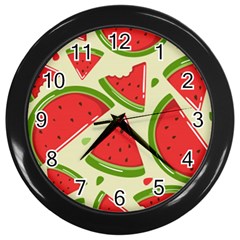 Cute Watermelon Seamless Pattern Wall Clock (black) by Pakjumat