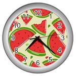 Cute Watermelon Seamless Pattern Wall Clock (Silver) Front