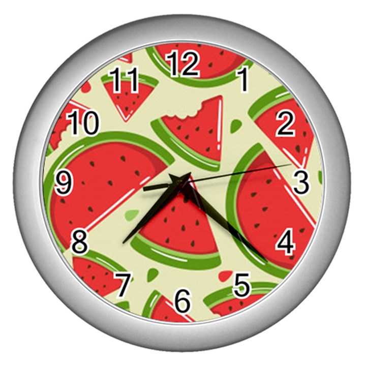 Cute Watermelon Seamless Pattern Wall Clock (Silver)