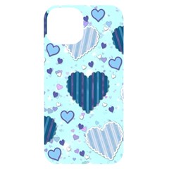 Hearts Pattern Paper Wallpaper Blue Background Iphone 14 Black Uv Print Case by Pakjumat