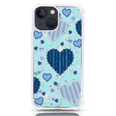 Hearts Pattern Paper Wallpaper Blue Background Iphone 13 Mini Tpu Uv Print Case by Pakjumat