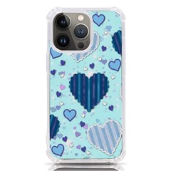 Hearts Pattern Paper Wallpaper Blue Background Iphone 13 Pro Tpu Uv Print Case by Pakjumat