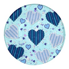 Hearts Pattern Paper Wallpaper Blue Background Round Glass Fridge Magnet (4 Pack) by Pakjumat