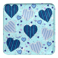 Hearts Pattern Paper Wallpaper Blue Background Square Glass Fridge Magnet (4 Pack) by Pakjumat