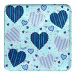 Hearts Pattern Paper Wallpaper Blue Background Square Glass Fridge Magnet (4 pack) Front