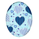 Hearts Pattern Paper Wallpaper Blue Background Oval Glass Fridge Magnet (4 pack) Front