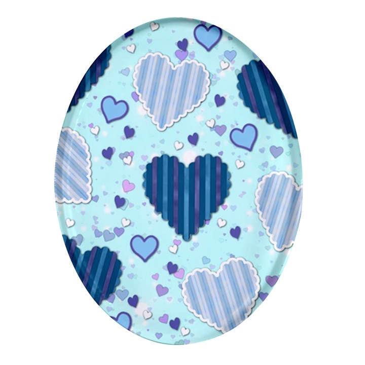 Hearts Pattern Paper Wallpaper Blue Background Oval Glass Fridge Magnet (4 pack)