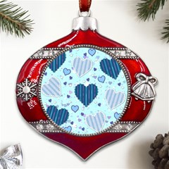 Hearts Pattern Paper Wallpaper Blue Background Metal Snowflake And Bell Red Ornament