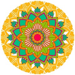 Mandala Patterns Yellow Wooden Puzzle Round by Pakjumat