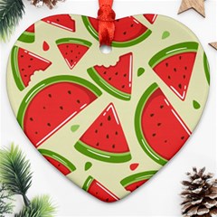 Cute Watermelon Seamless Pattern Heart Ornament (two Sides)