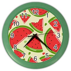 Cute Watermelon Seamless Pattern Color Wall Clock by Pakjumat