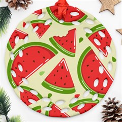 Cute Watermelon Seamless Pattern Round Filigree Ornament (two Sides)