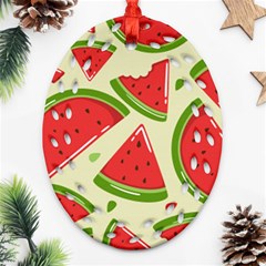 Cute Watermelon Seamless Pattern Oval Filigree Ornament (two Sides)