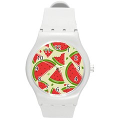 Cute Watermelon Seamless Pattern Round Plastic Sport Watch (m) by Pakjumat