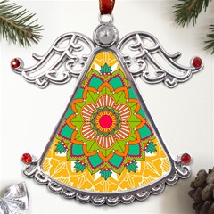 Mandala Patterns Yellow Metal Angel With Crystal Ornament