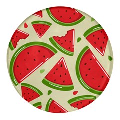 Cute Watermelon Seamless Pattern Round Glass Fridge Magnet (4 Pack) by Pakjumat