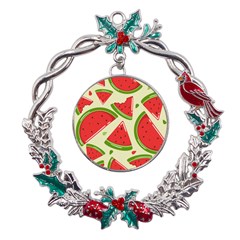 Cute Watermelon Seamless Pattern Metal X mas Wreath Holly Leaf Ornament