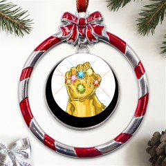 The Infinity Gauntlet Thanos Metal Red Ribbon Round Ornament by Maspions