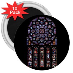 Chartres Cathedral Notre Dame De Paris Stained Glass 3  Magnets (10 Pack) 