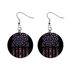 Chartres Cathedral Notre Dame De Paris Stained Glass Mini Button Earrings by Maspions