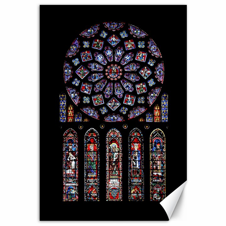 Chartres Cathedral Notre Dame De Paris Stained Glass Canvas 12  x 18 