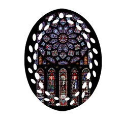 Chartres Cathedral Notre Dame De Paris Stained Glass Oval Filigree Ornament (two Sides) by Maspions