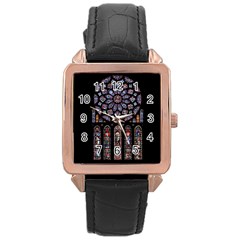 Chartres Cathedral Notre Dame De Paris Stained Glass Rose Gold Leather Watch  by Maspions