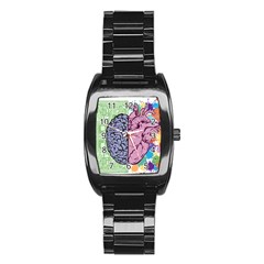 Brain Heart Balance Emotion Stainless Steel Barrel Watch