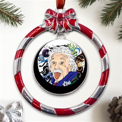 Albert Einstein Physicist Metal Red Ribbon Round Ornament