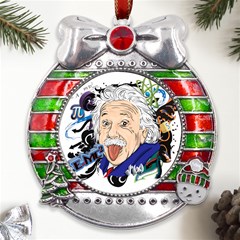 Albert Einstein Physicist Metal X mas Ribbon With Red Crystal Round Ornament by Maspions