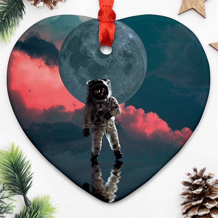 Astronaut Moon Space Nasa Planet Heart Ornament (Two Sides)